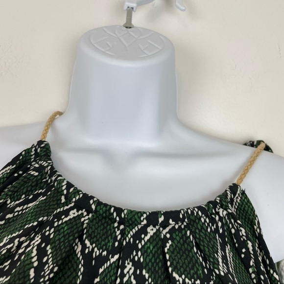 Michael Michael Kors Green Gold Snake print Cold shoulder Top size Small - Picture 3 of 8